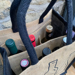 6 Bottle printed Jute Carrier with Dividers Natural