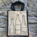 6 Bottle printed Jute Carrier with Dividers Natural